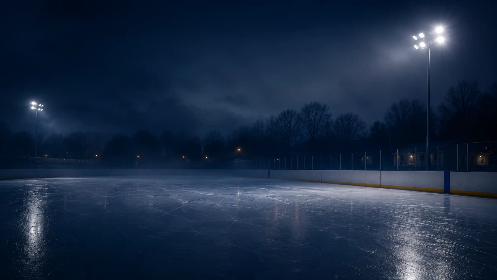 Outdoor ice rink at night
