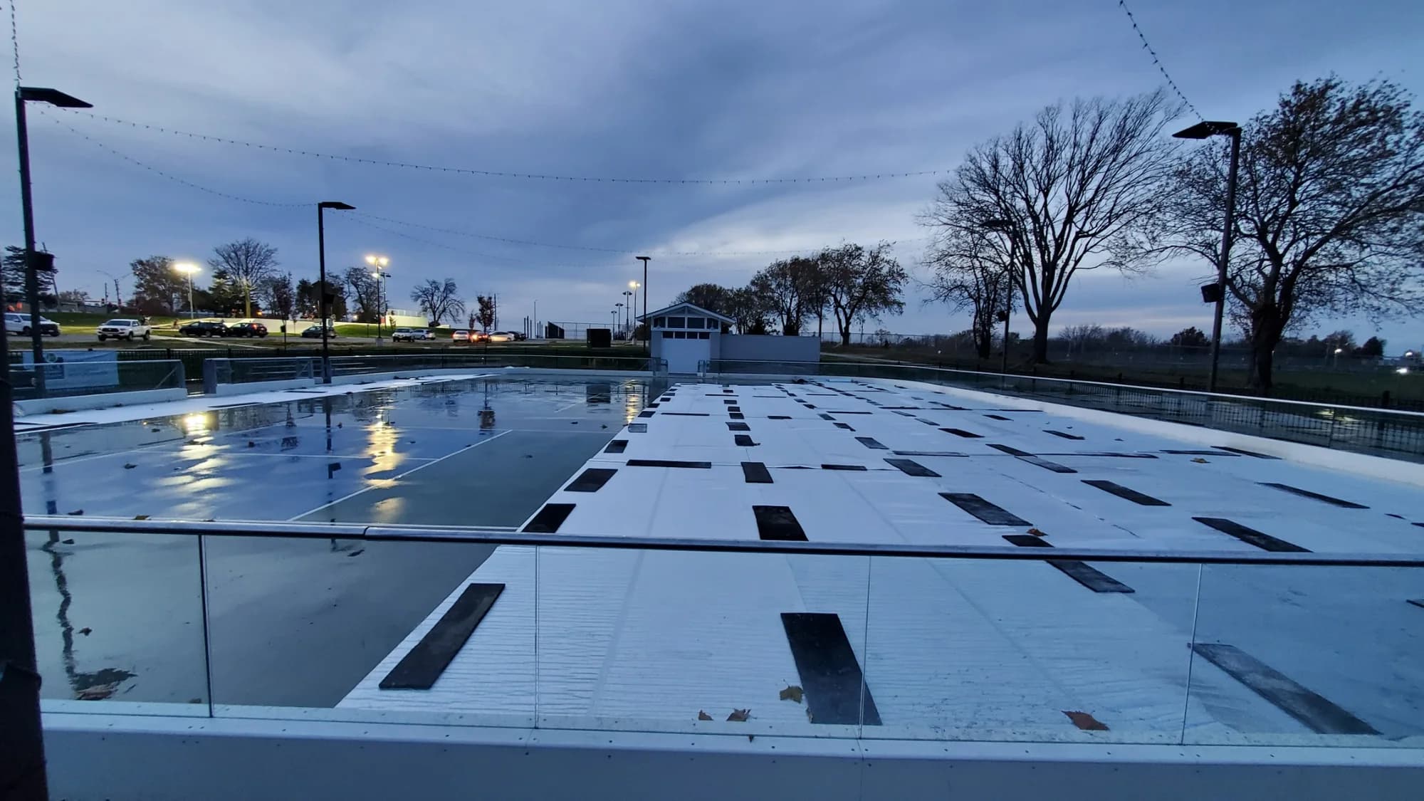 Ice Protection Blanket deployed across an outdoor rink