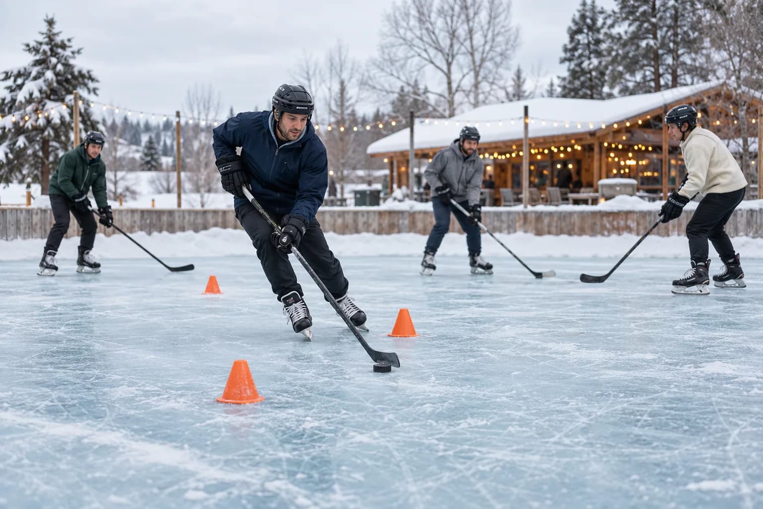 Illustrative outdoor pond hockey program